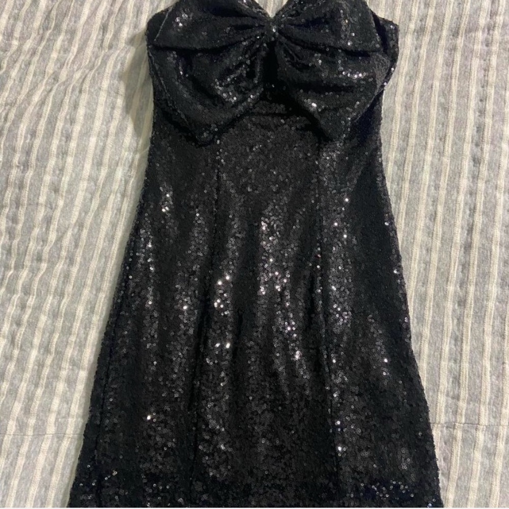 Altar’d State Black Sequin Strapless Bow Party Dress